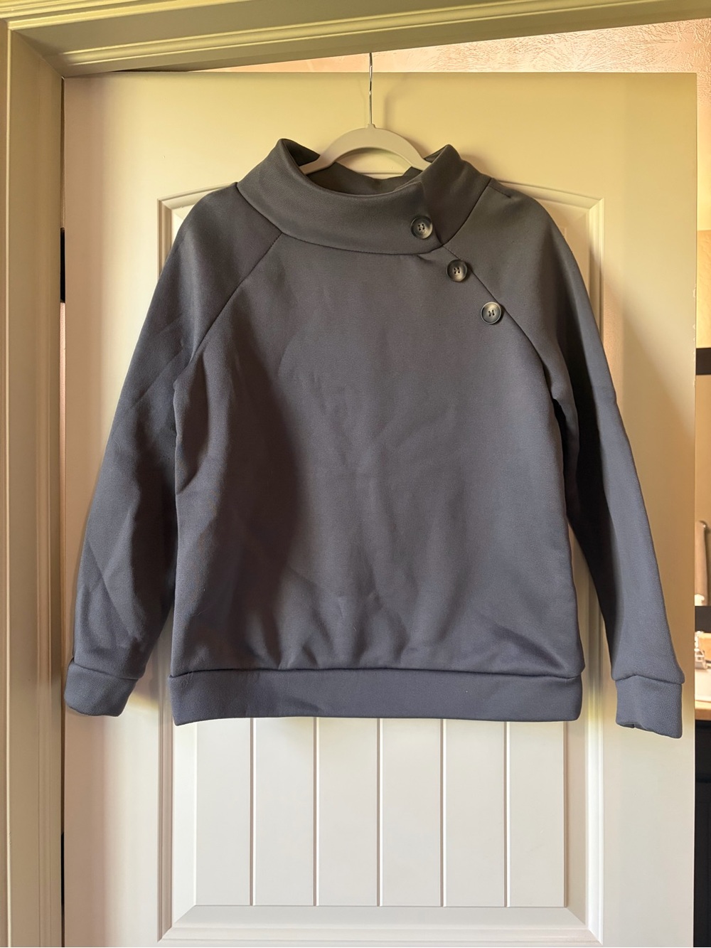 NWOT Shein Asymmetric Side Button Mock Neck Sweatshirt